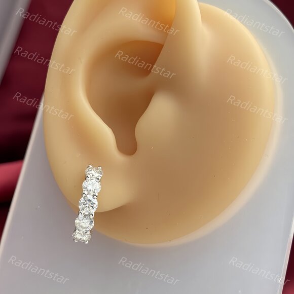 NEW Certified 3ct. t.w. Moissanite 2cm Huggie Hoop Earrings - Picture 6 of 7
